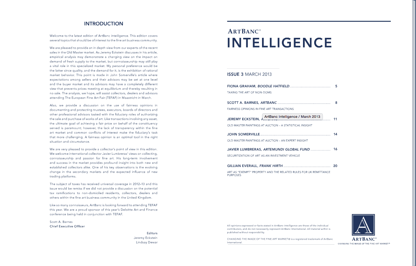 ArtBanc Intelligence, Issue 3 : Securitization of Art as an Investment Vehicle